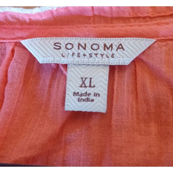 NWT Sonoma Peach Color Gauzy Embroidered Top Cami Liner 100% Cotton Women's XL - Picture 6 of 7
